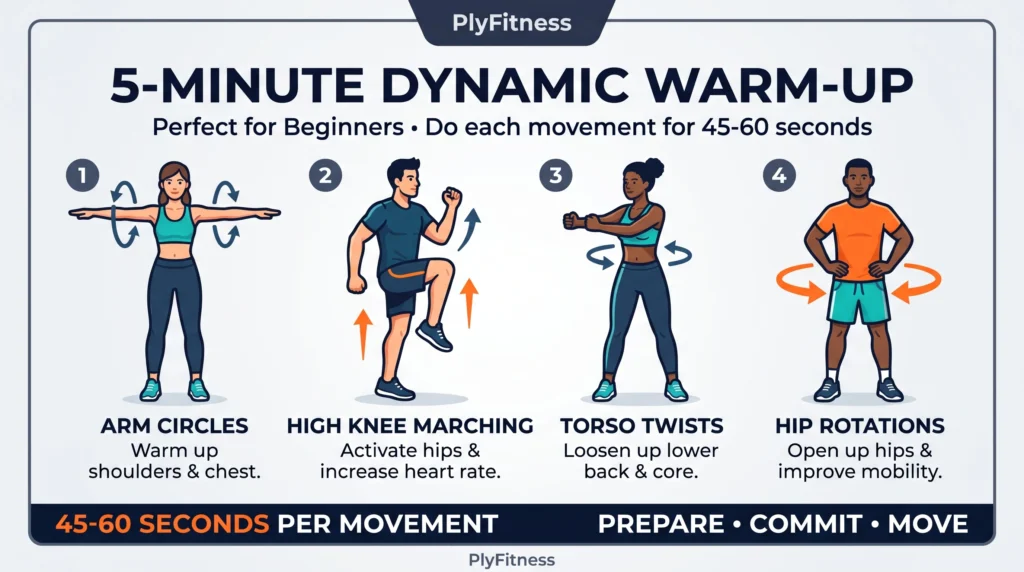 A proper dynamic warm-up primes your nervous system and protects your joints from injury.